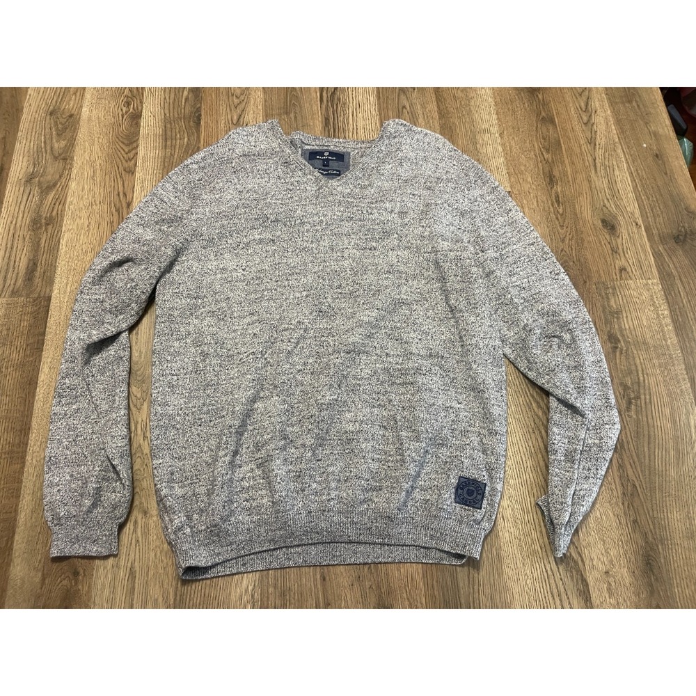 Basefield Sweater, Men's Size Large, Gray, Pullover, V-neck, Melange Cotton